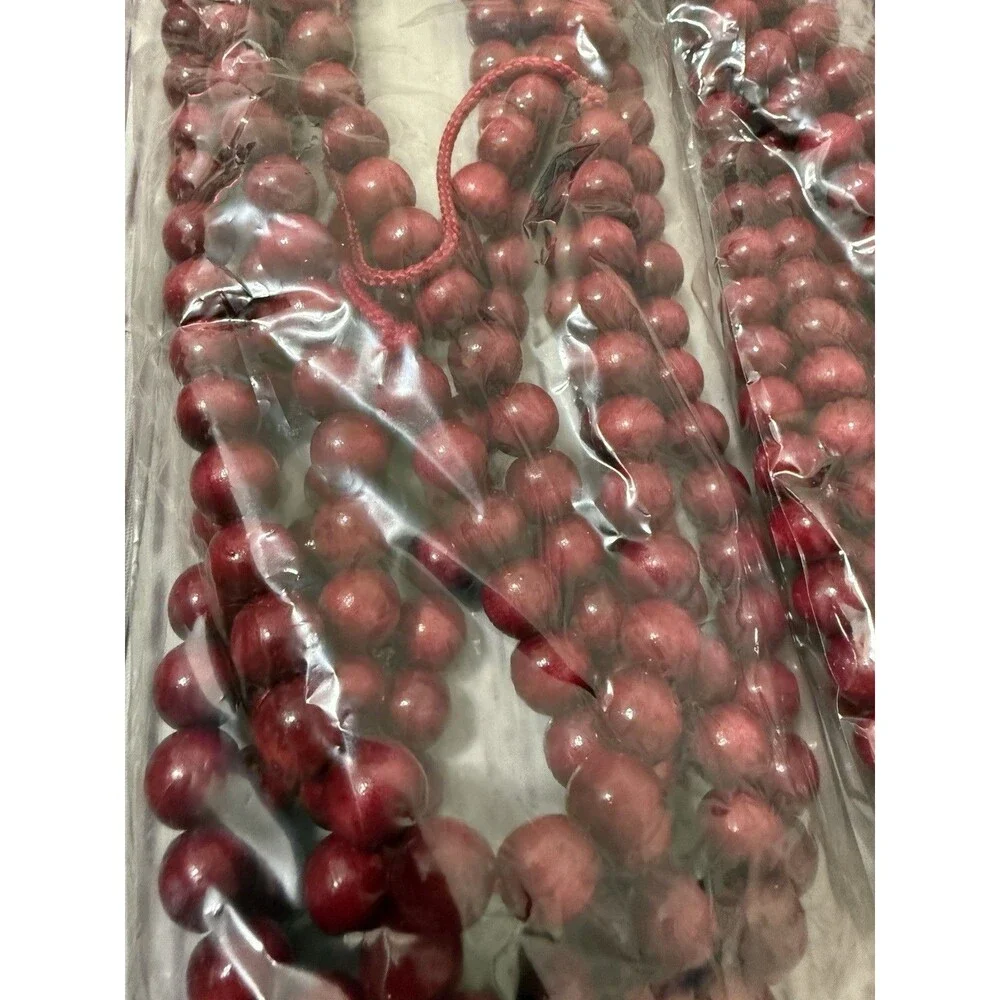 Kurt Adler 9' Foot Burgundy Wooden Bead Garland Christmas Holiday Decor X 4